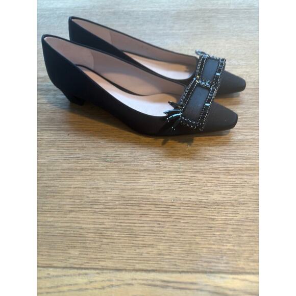 Stuart Weitzman Elegant Black Crystal Mid Heel Satin Black Pumps Size 8 - Picture 8 of 9